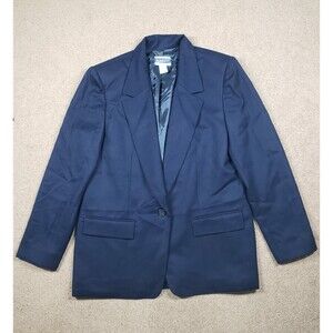 Vintage Pendleton Navy Blue 100% Virgin Wool One Button Blazer Jacket Size 12